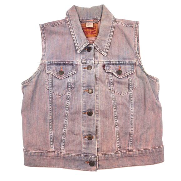 Levis Denim Vest Womens Medium Pink Wash Denim Trucker Pockets - Picture 1 of 7